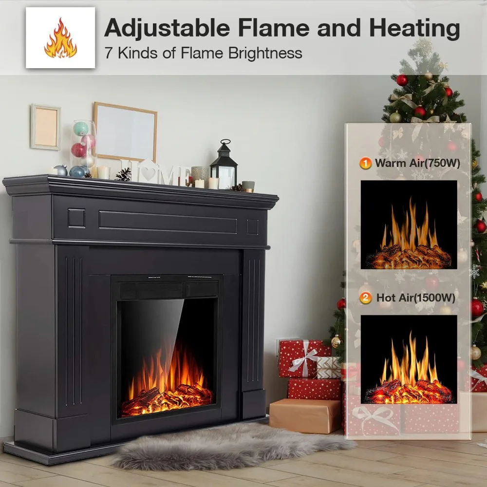 44" Electric Fireplace with Mantel Package Free-Standing Fireplace Heater, Wooden Surround Firebox with Log, Remote Control