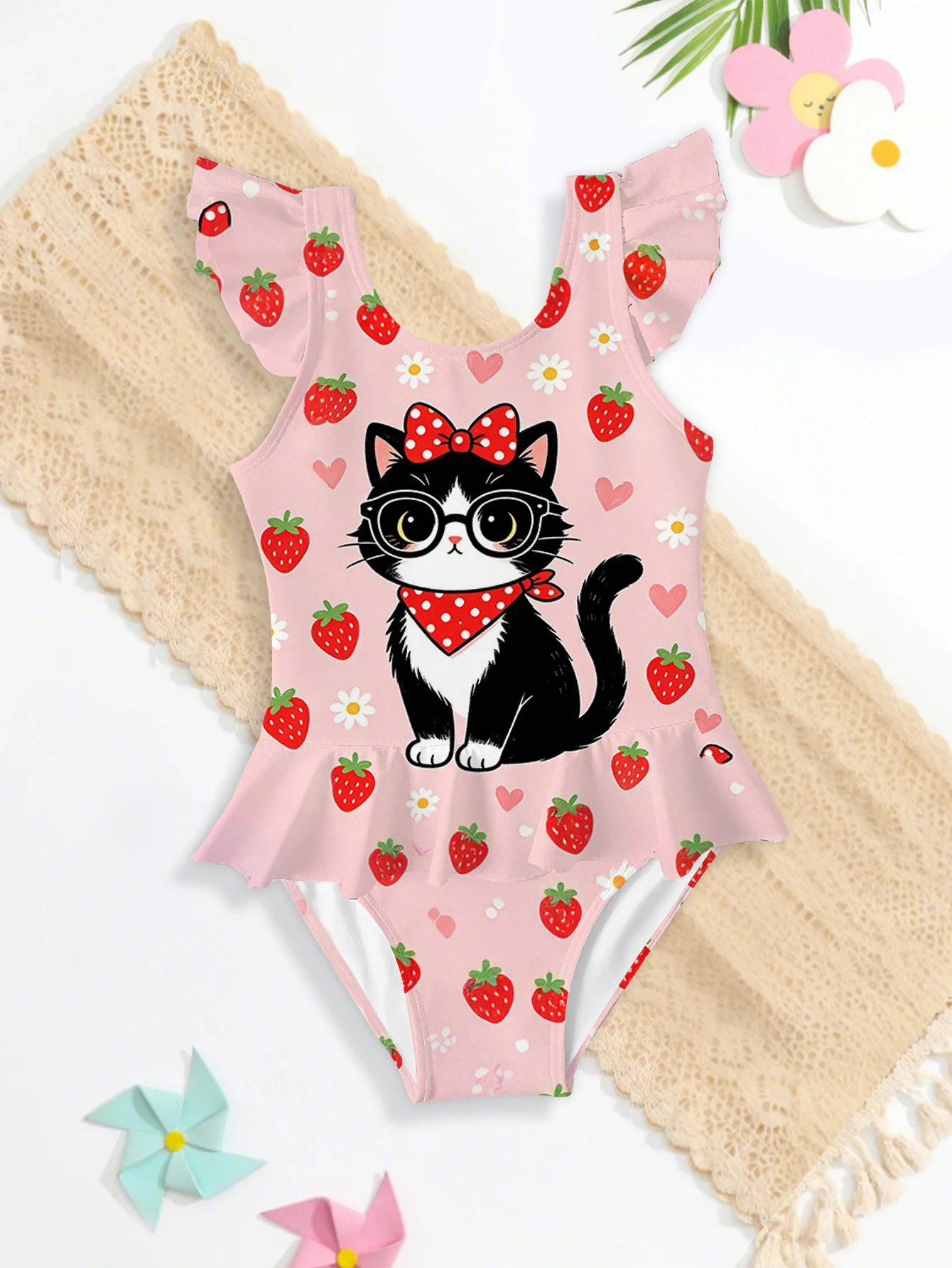 Girls' Summer Style Atmospheric Cat Fashionable Tight One-piece Swimsuit