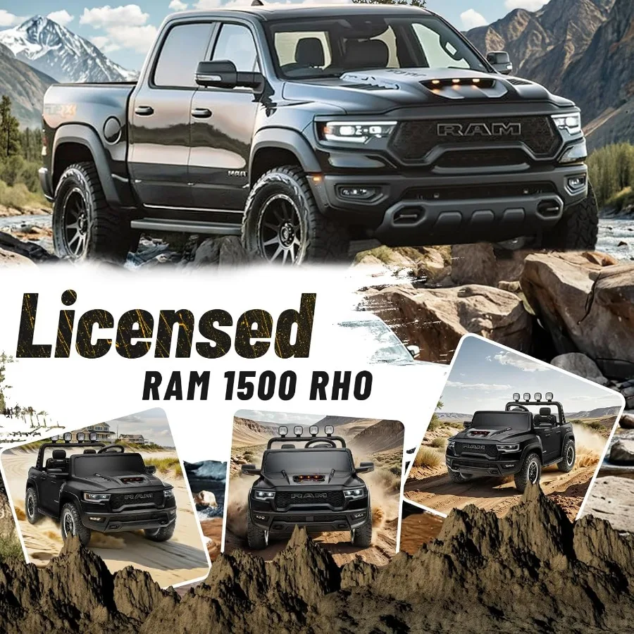 รถยนต์ไฟฟ้าสำหรับเด็กเล่น รุ่น Ram 1500 RHO 24V ขับเคลื่อนด้วยแบตเตอรี่ขนาดใหญ่ พร้อมรีโมทคอนโทรลสำหรับผู้ปกครอง ไฟ LED/เพลง/MP3