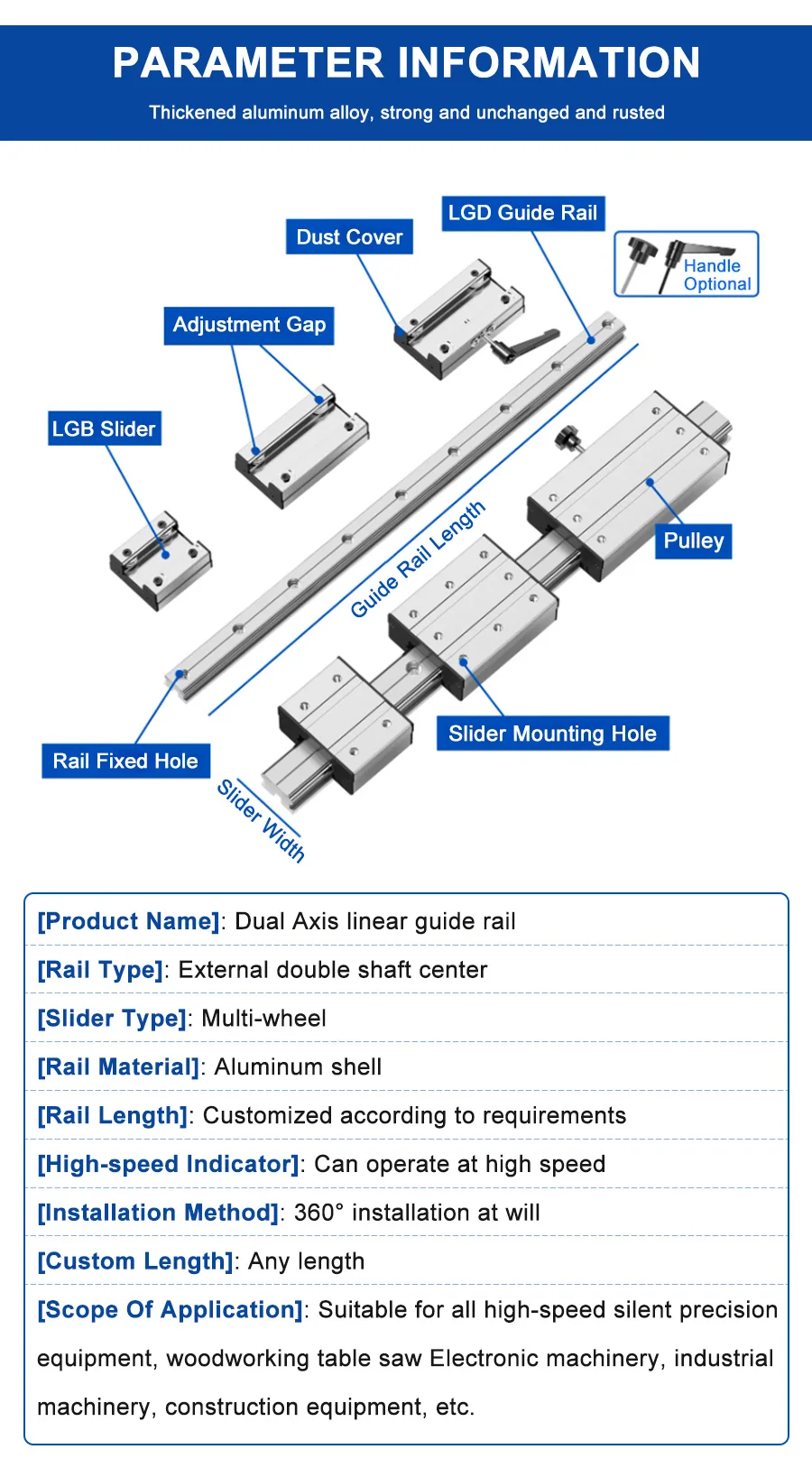 1 Stück externe Doppelachsen-Rollenlinearführung LGD8 Linearschiene L100mm-1600mm und 1/2 Stück LGB8 Gleitblock Linearführung für CNC-Teile – Detail 9