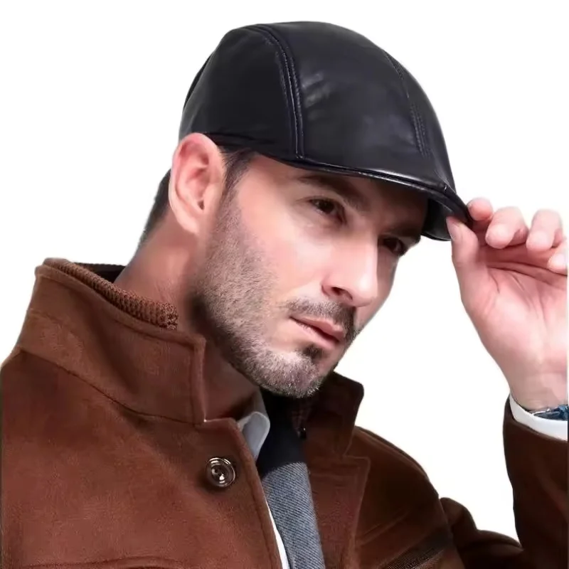 British Style Berets Visor Fall Winter Pu Flat Top Hat Retro Black Painter Hat Classic Versatile Adjustable Beret Casual Sun Hat