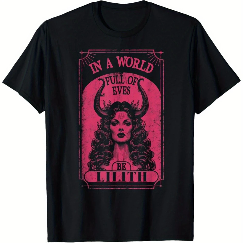 Lilith Demon Queen Pagan Gothic Art Print Women's T-Shirt Black and Mysterious Pattern Short Sleeve