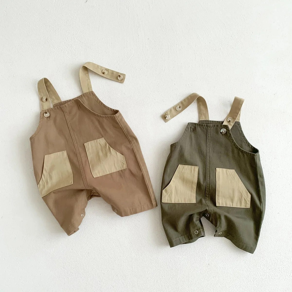 Baby Strap Pants Solid Color Pocket Design Casual Bodysuit Short Pants Spring and Summer Boys Fashion Cool Clothing