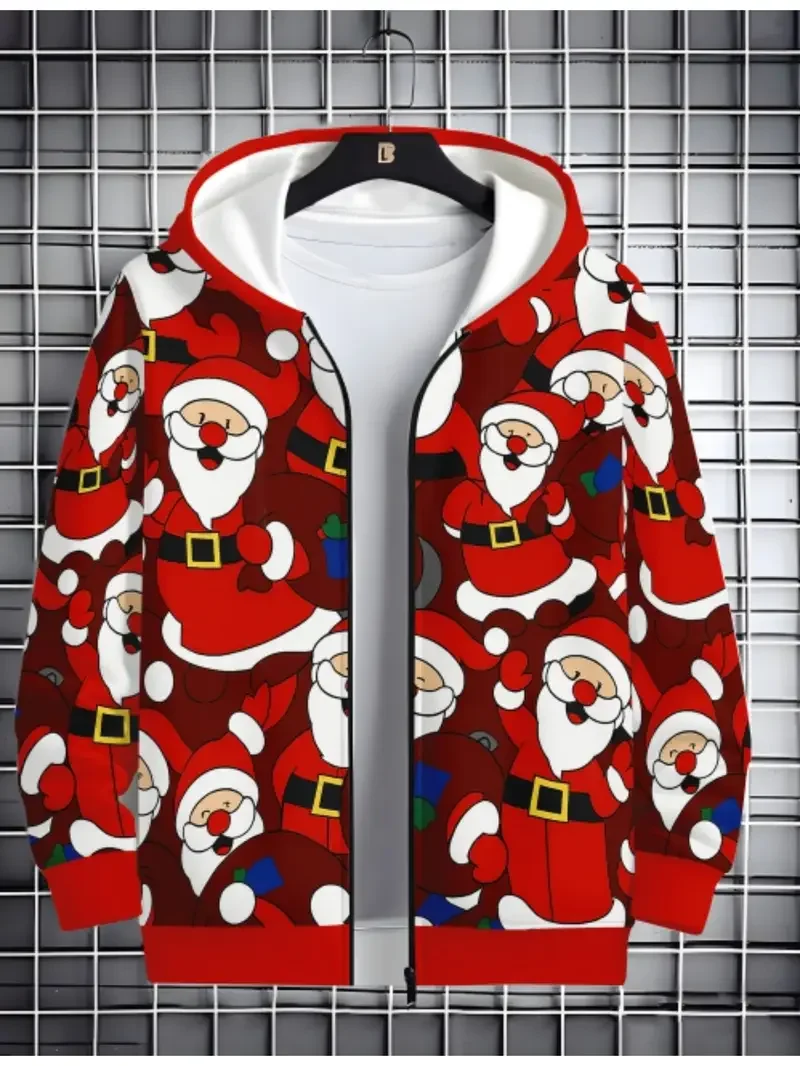 Neuer Weihnachts-Kapuzenpullover mit Reißverschluss, Weihnachtsmann-Pullover, Sweatshirt für Feiertagspartys, Weihnachtsbekleidung, Geschenk, Damen-Kapuzenpullover mit Reißverschluss