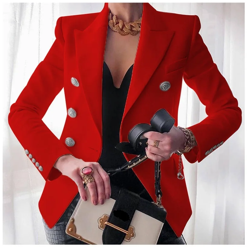 

Women's Long Sve ort Coat Slim Fit Double Breasted Faionable Busin Sle Pure Color Commute Wind Jaet