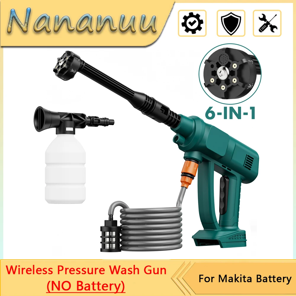 Nananuu Wireless Pressure Wash Gun Pipe Adjustable Portable Pressure Washer Lightweight Cordless Jet Wash Car Washer