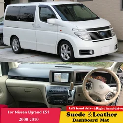 Dla Nissan Elgrand E51 Highway Star 2WD 2000 2003 -2010 Suede Leather Dashmat pokrywa deski rozdzielczej Pad mata na deskę rozdzielczą dywan akcesoria