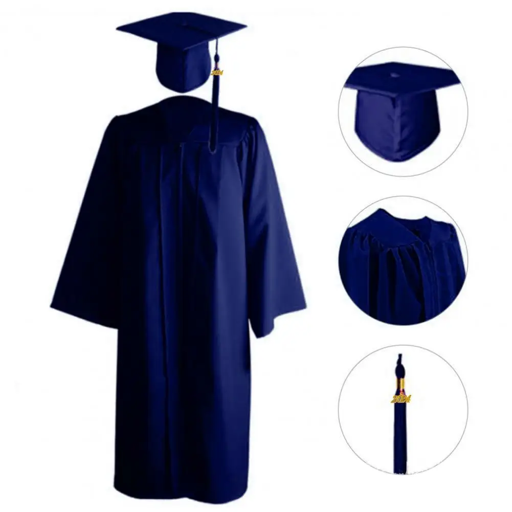 Robe de graduation coréenne et japonaise, uniforme de cosplay pour étudiants, chapeau avec pendentif à pompon, robe de célibataire, ensemble de 3 pièces