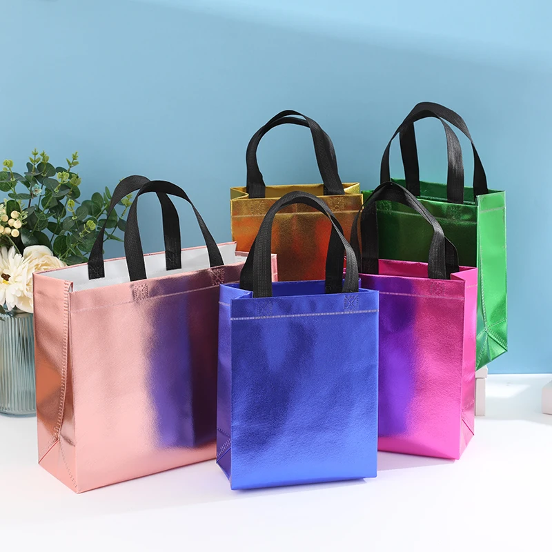 5pcs Customized environmental protection non-woven fabric shopping bag, folding ecological bag reusable fashion non-woven gift b