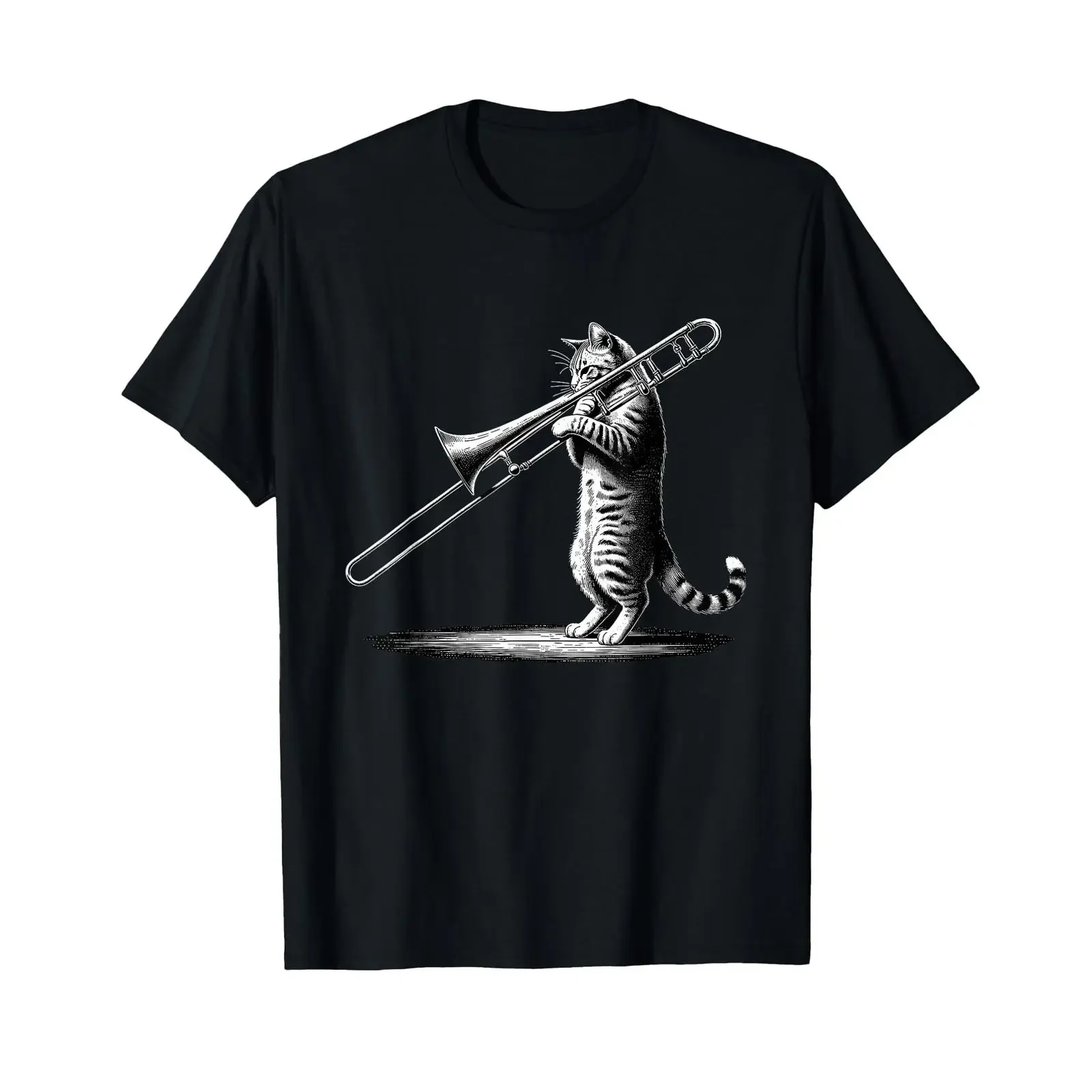 Cat Playing Trombone Player Trombonist Instrument T Shirt vintage Washed homme Versatile Breathable Soft Unisex Stylish