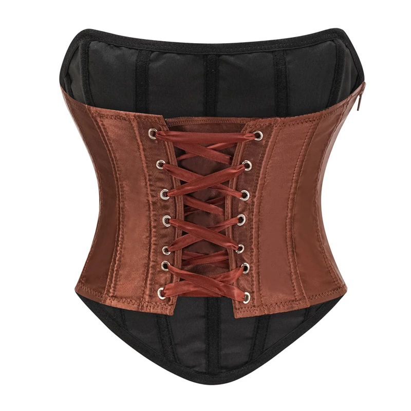 Fashion Sleeveless Off Shoulder Sexy Corset Crop Tops Vest Female Underwear Backless Bustier Top Gothic Satin Zipper Korset