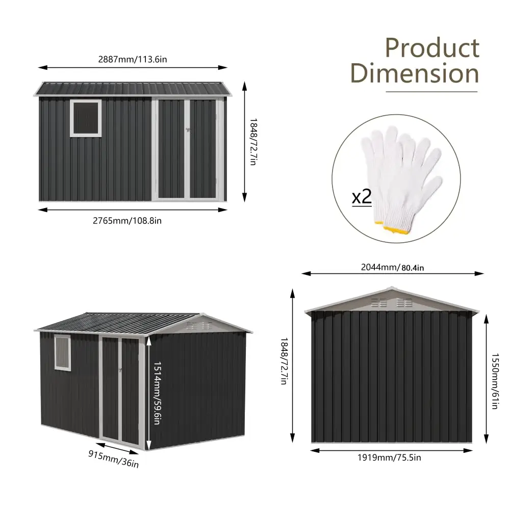 Metal Outdoor Storage Shed 9x6FT with Window & Vent, Customized