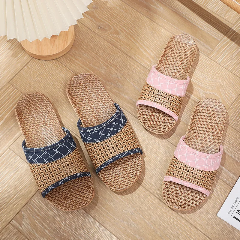 Weaving Rattan Grass Slippers, Breathable Wooden Flooring, Couple\'s Home, Linen Slippers, Female Indoor  Woven Bamboo Slippers