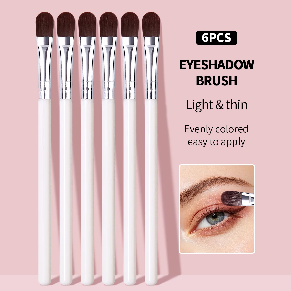 6PCS Eyeshadow Brush Set,Lightweight Thin Design for Even Base Color Layering&Smooth Eyelid Wash,Makeup Supply&Travel Touch-Ups