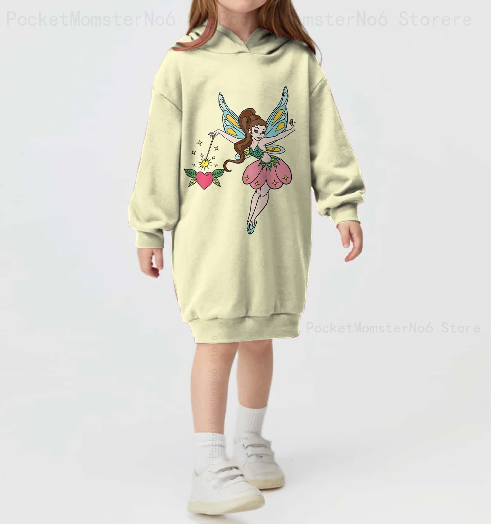 Disney Series Patterns Wonderful Fairy Print Children's Clothes Autumn and Winter Warm Girls' Hoodies Dresses Fashionable Simple