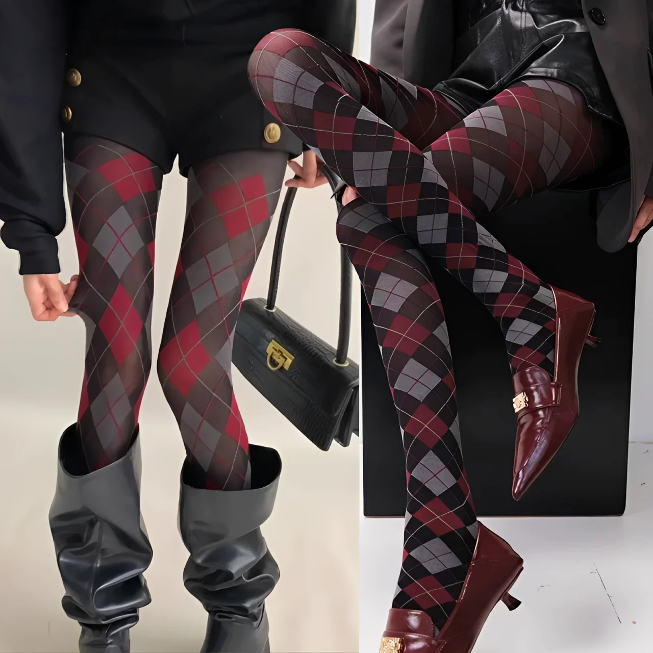 

Retro Cosplay Plaid Tights JK Japanese Gothic Style Pantyhose Women Legging Women Color-Matching Thigh High Thinner Stockings
