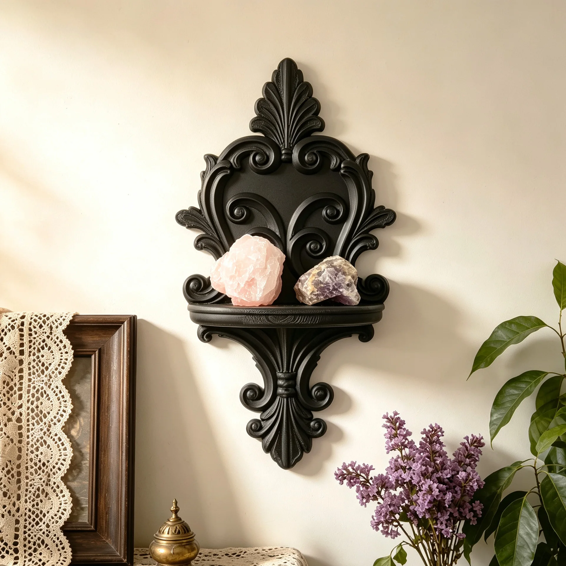 Cross‑border Baroque Retro Carved Wall Shelf European Relief Wall Bracket Crystal Mineral Incense Display Storage Rack