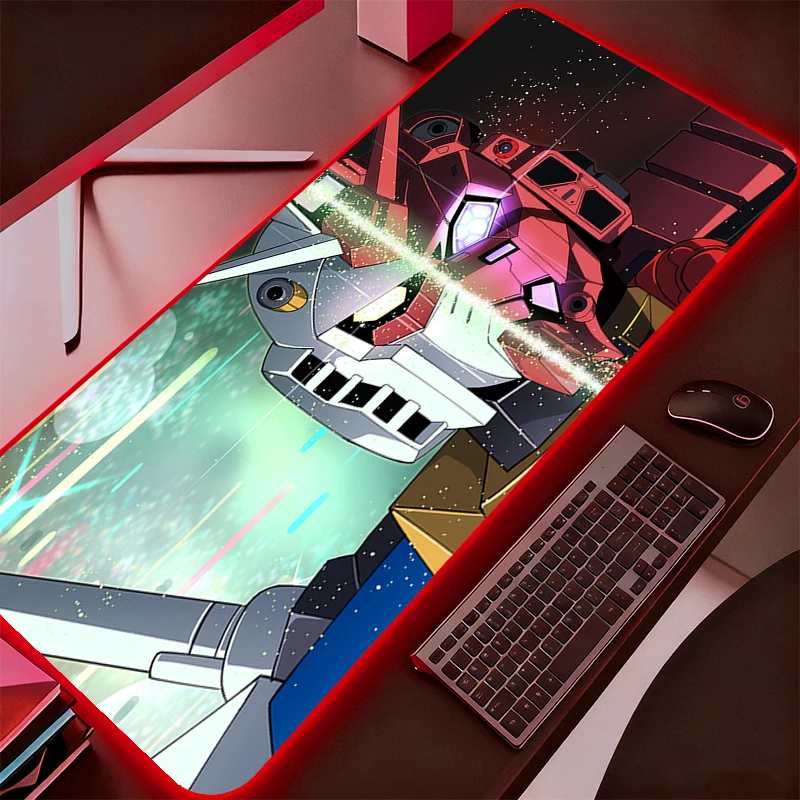 Alfombrilla de ratón con retroiluminación RGB, accesorios para juegos Mobile Suit Gundam, alfombrilla para teclado de ordenador, alfombrilla LED para ratón