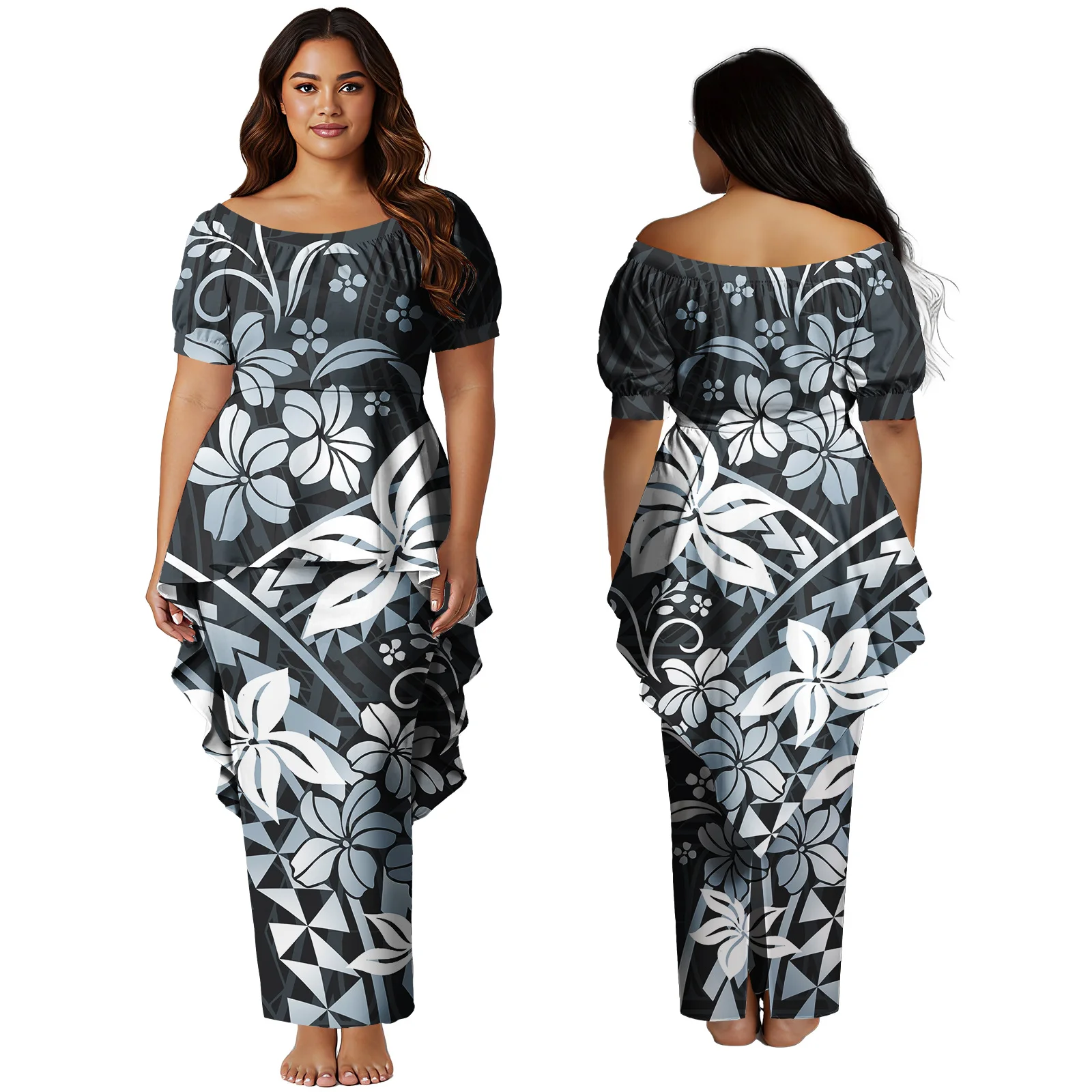 Ropa personalizada a petición para mujer, vestido con estampado Floral de Isla de Samoa, Top y faldas polinesio, conjunto de 2 uds de talla grande, Puletasi hawaiana para mujer
