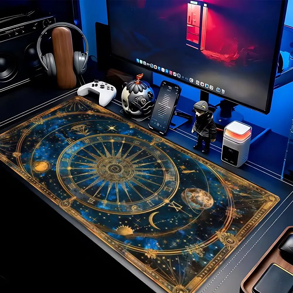 Vintage Celestial Map Mouse Pad Zodiac Signs Starry Sky Galaxy Desk Mat Non Slip Rubber Base Gaming Keyboard Pad Laptop Decor