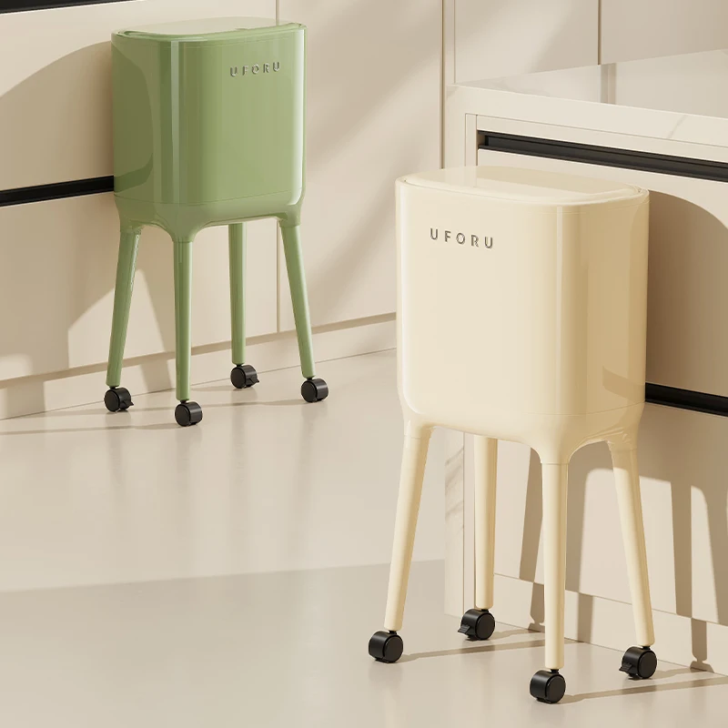 

Мусорный бак без изгиба на высоких ножках с крышкой «прес-открытие» — овальный контейнер для кухни и гостиной большой емкости, прочный пластик