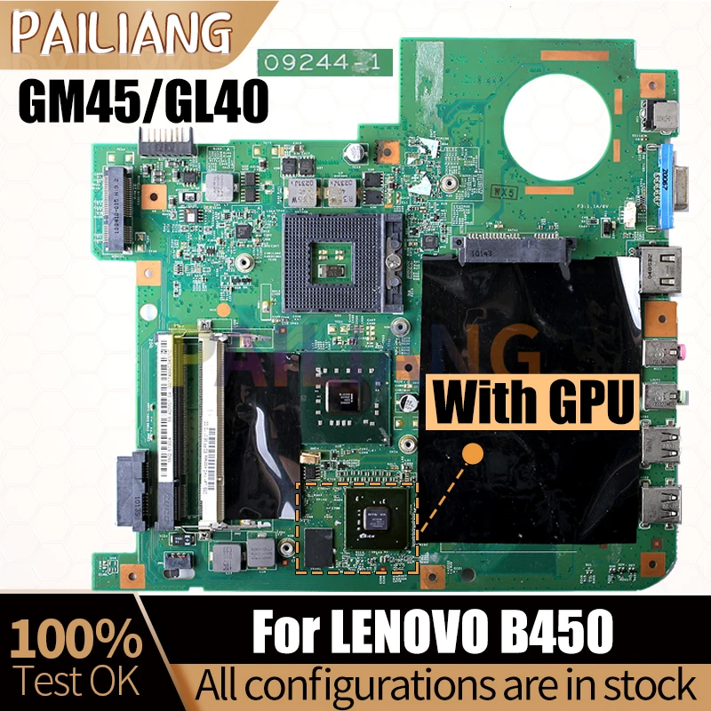 

For LENOVO B450 Laptop Mainboard 09244-1 11S168003677ZZ GL40 GM45 N10M-LP2-S-A2 Notebook Motherboard Full Test