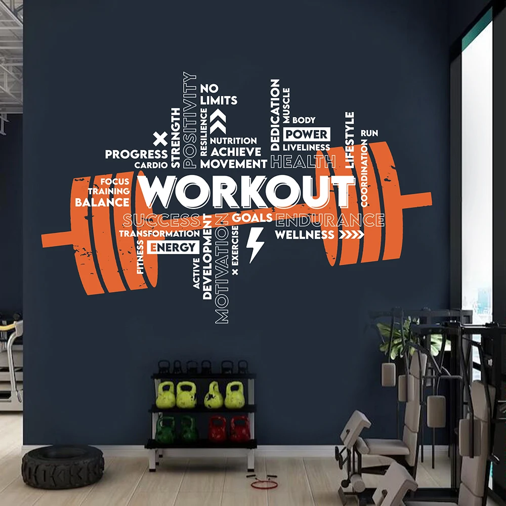 Large Gym Workout Barbell Wall Sticker Decal Sport Fitness Crossfit  Inspirational Motivaitonal Quote Bodybuilding  Decor