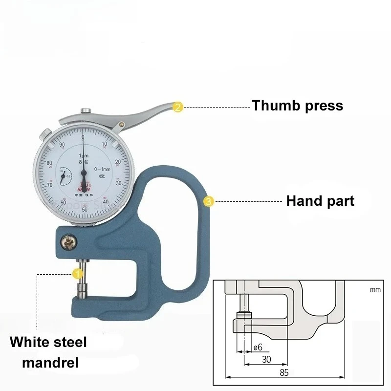 Film Thickness Gauge0-1mm  0.001mm Micron Dial Thickness Gauge  Thickness Meter Tester  0-1mmx0.001mm