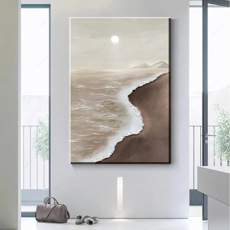 

Modern Abstract Wall Paintings, Ink Wash Paintings with Black and White Ocean Print Posters, Seaside Sunset Canvas Paintings, Op