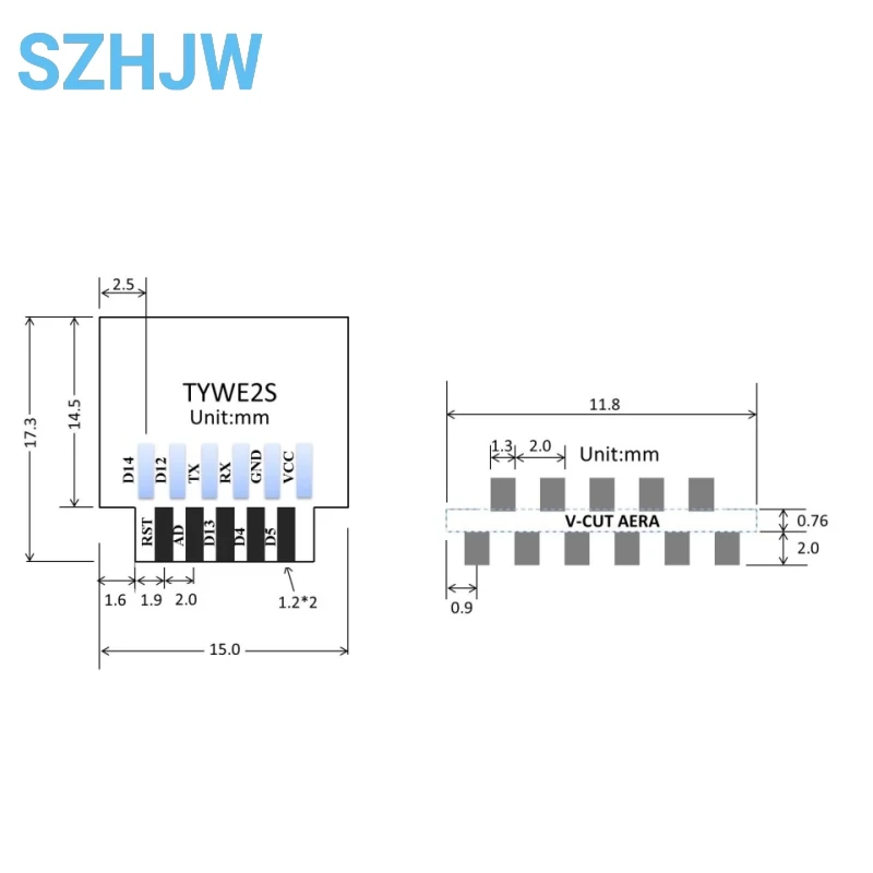 Módulo Wi-Fi ESP-02S, paquete de dedo dorado en serie, transmisión transparente inalámbrica ESP8285, Compatible con ESP8266