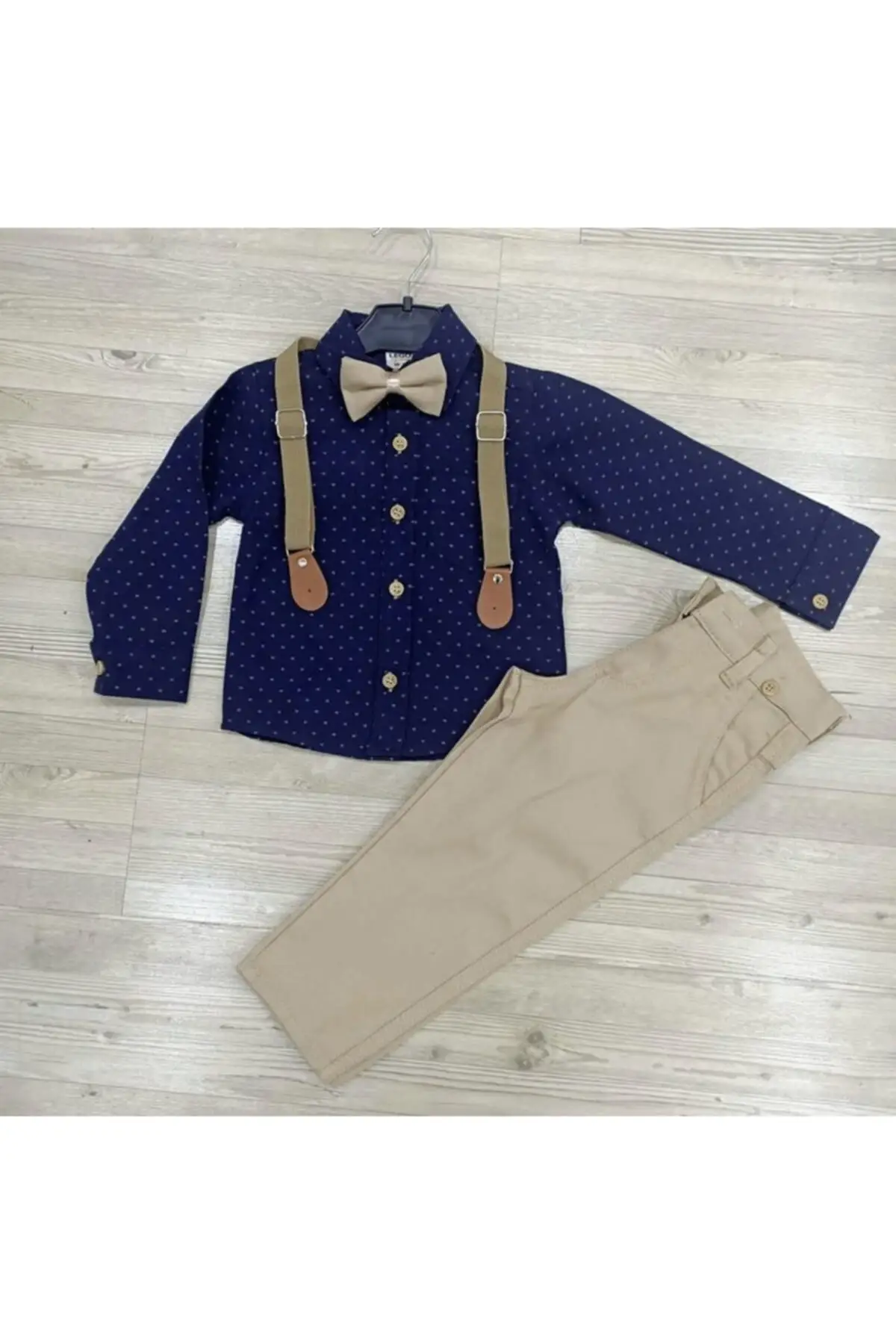 

Boys Oxford Shirt Bowtie Beige Suit Clothes Set Bodysuit Wear Set pieces diaper carter costume pyjama outdoor