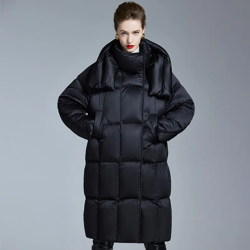

2026 Winter European Women's Down Jacket Windproof Hooded Oversized Fashionable White Duck Down Coat
