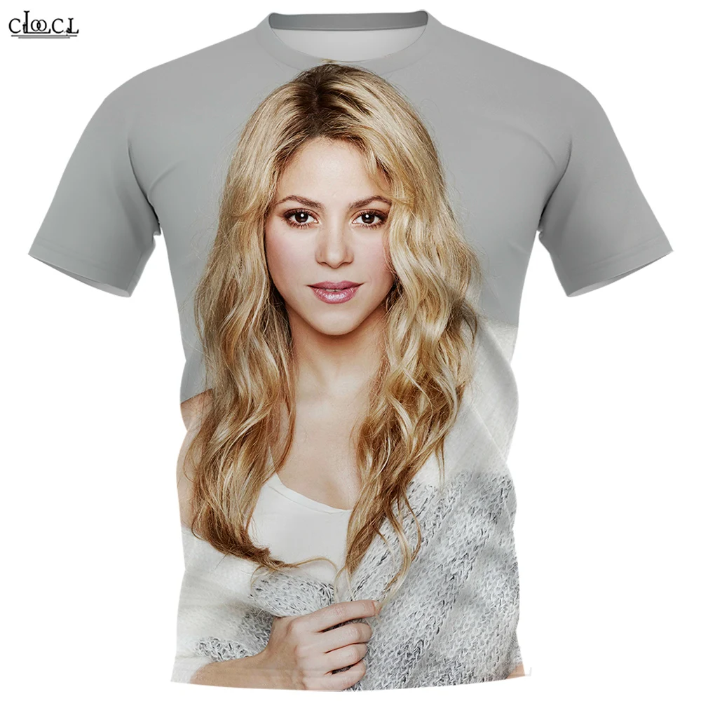 CLOOCL-T-shirt à Manches Courtes pour Homme et Femme, Vêtement Décontracté, Col Rond, à la Mode, Confortable, avec Impression 3D de Chanteur Shakira