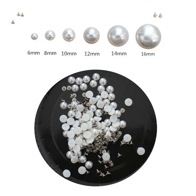 100 Sets Semicircle Imitation Pearl Rivets DIY Garment Leather Accessories Flat Back Spikes Wedding Decor Fixed Half Round Pearl