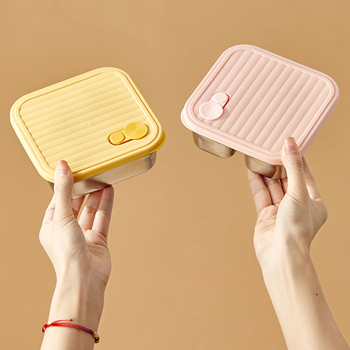 WORTHBUY Lunchbox aus Edelstahl 304, mit Deckel, tragbarer Obstsalat-Lebensmittelbehälter, stapelbar, auslaufsicher, Bento-Box für Studenten – Detail 4
