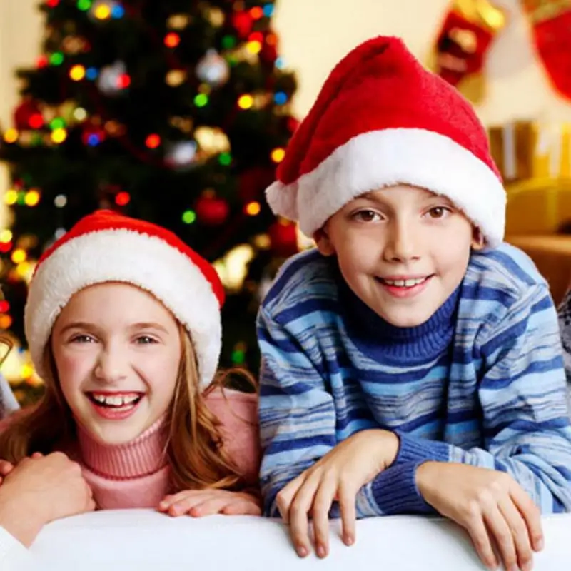 Plüsch-Weihnachtsmütze für Erwachsene und Kinder, verdickt, warm, Weihnachtsmann, rot, Weihnachtsmütze, Mütze, frohe Weihnachten, Neujahr, Party-Dekoration