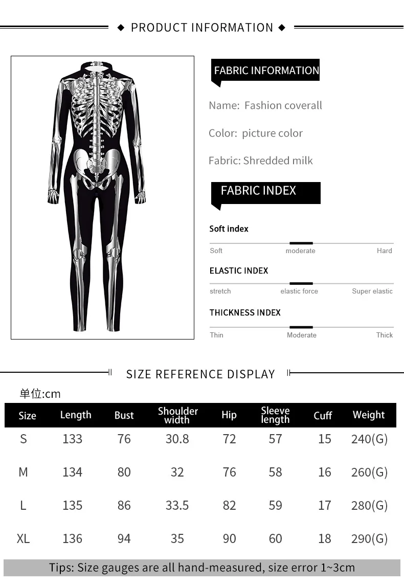Karneval Halloween Party Fluoreszierender Skelett-Druck Damen Sexy Jumpsuit Cosplay Kostüme Ausgefallener Totenkopf-Bodysuit Mujer 2026 – Detail 2