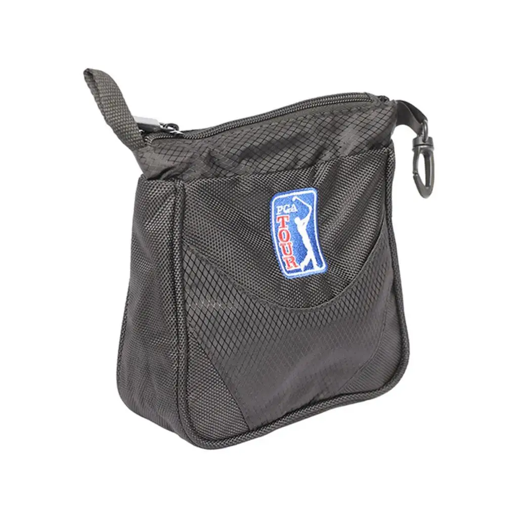 Large Black Zippered Golf Ball Pouch with Snap Buckle Small Golf Tee Holder Training Accessory for Men and Women