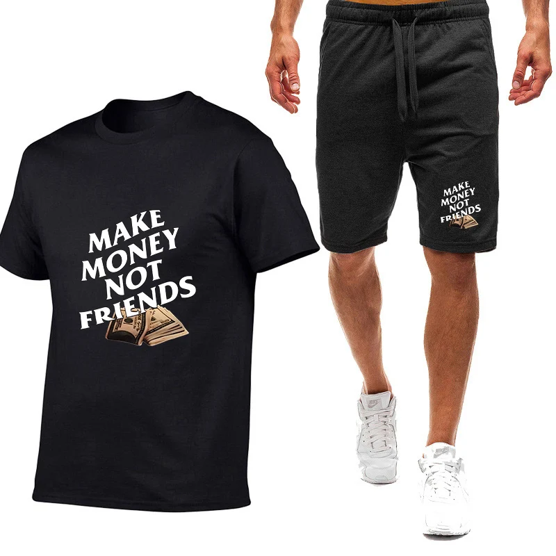 

2026 make money not friends Print Men's New Summer Nine Color Short-sleeved Set Casual Trendy T-shirt + Shorts Suit