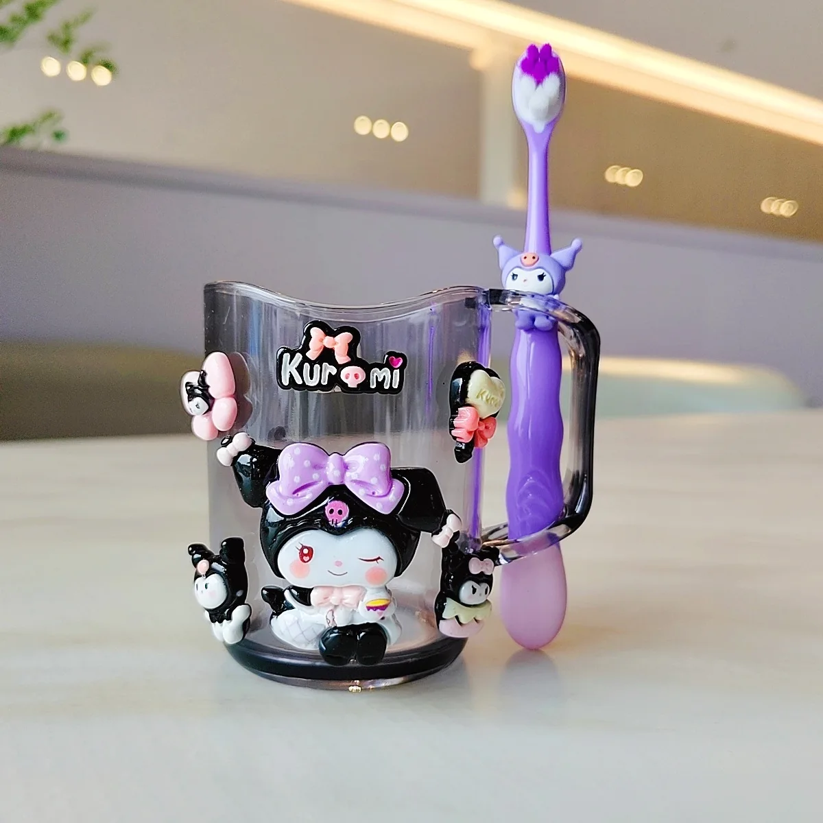 Sanrio Kuromi Children's Rinse Cup Set, Cartoon Tooth Brushing Cups for Boys and Girls, Toothbrush Holder