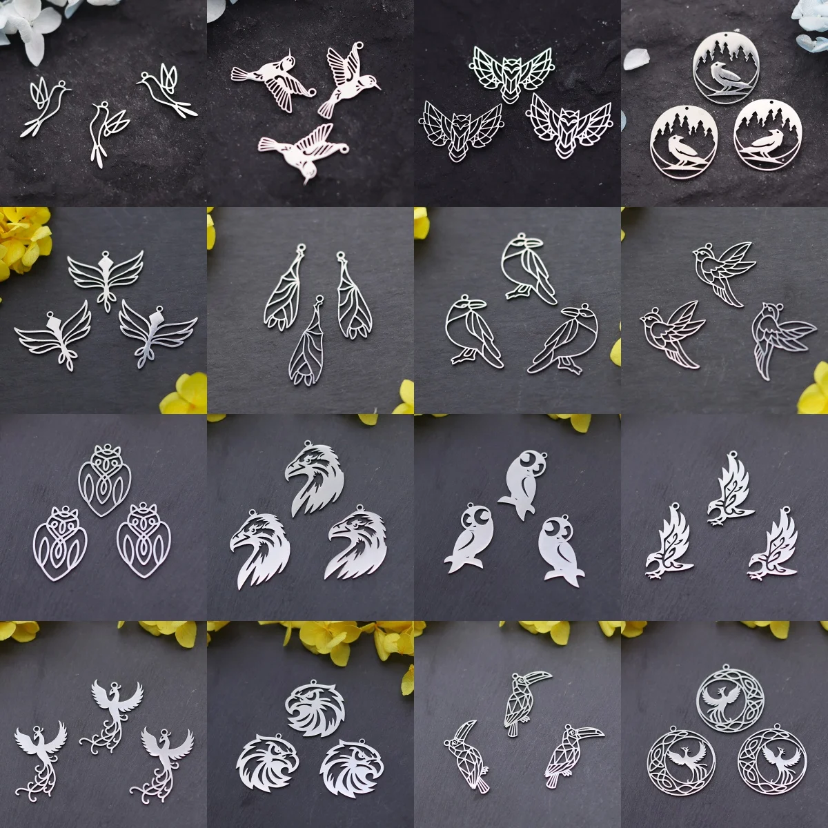 3pcs Flying Bird DIY Charms Hummingbird Phoenix Eagle Bat Owl Fit Earrings Jewelry Making Stainless Steel Pendant for Bracelets