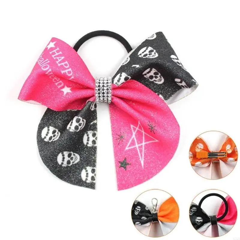 57QA Set of 9 Halloween Girl Hair Ties Bowknot Charm Keychain Clip Multifunctional Hairpiece Versatile Fashion Accessory