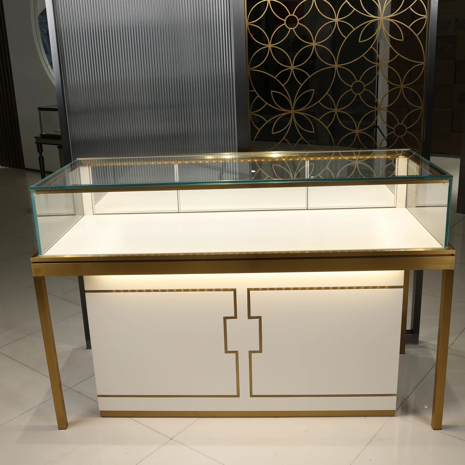 Luxury Shop Cabinet Marble Wooden Jewelry Display Living Room Showcase For Store And Counter