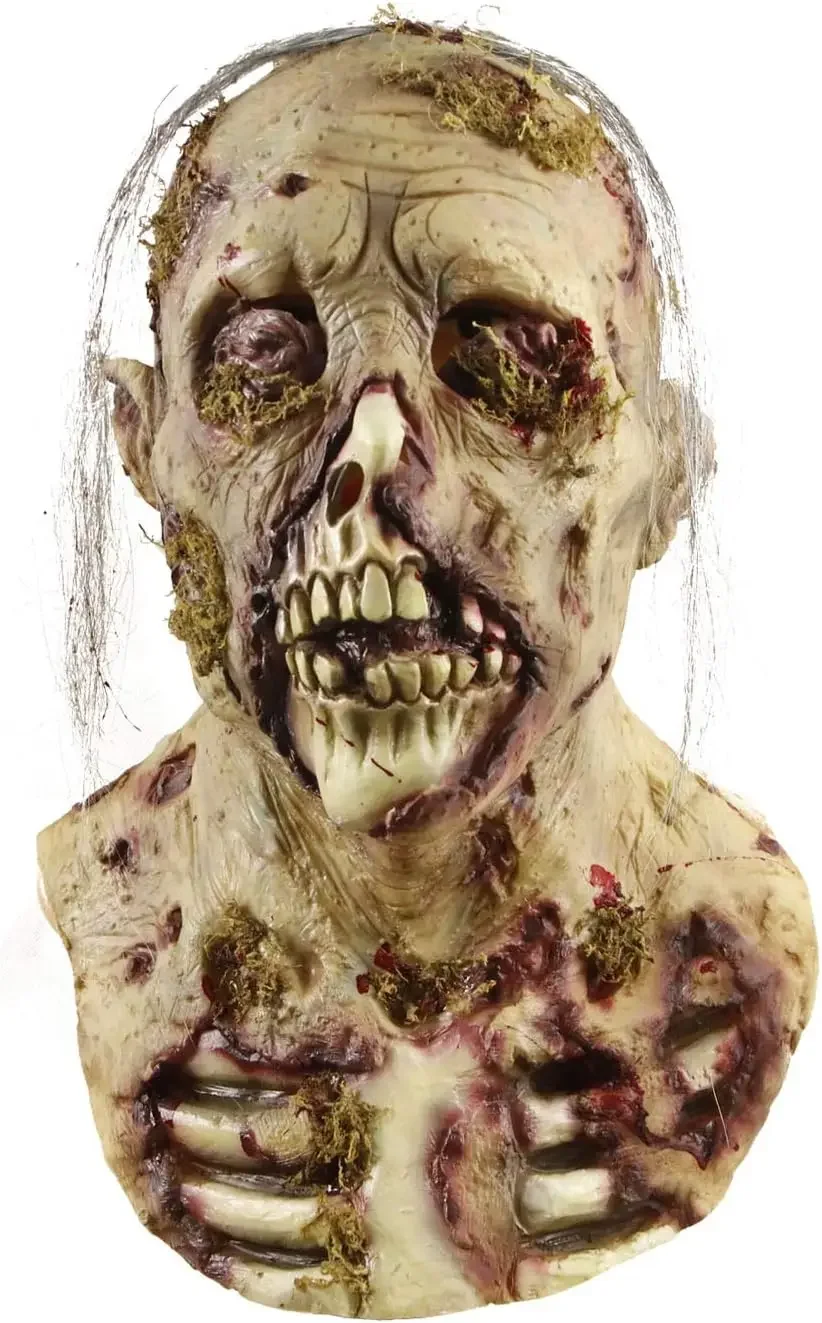 MAKEATREE Scary Walking Dead Zombie Head Mask Latex Creepy Halloween Costume Horror Adult Halloween Decoration Props