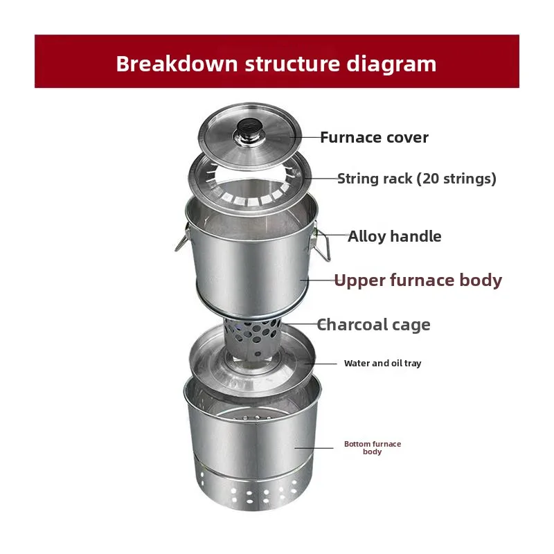 Portable Stainl Steel el Bbq ill Outdoor Cam Travel Supplies Charcoal Roasting Meat Skewers Cooking Tool