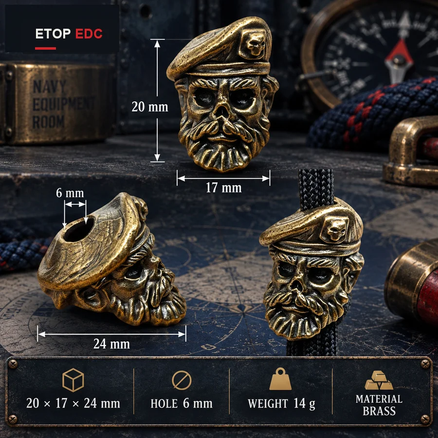 Skeleton Navy Commander Brass Paracord Bead DIY Paracord Woven Bracelets Lanyard Pendants Accessories Outdoor Tool Hangings