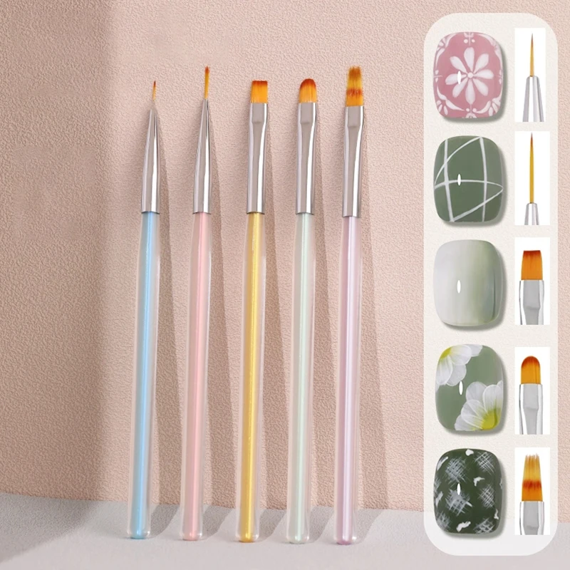 5Pcs Nail Design Art Pen Aurora Brush Painting Brush Uv Gel Extension Drawing Carving Pen Diy Manicure Tool Nail Brush