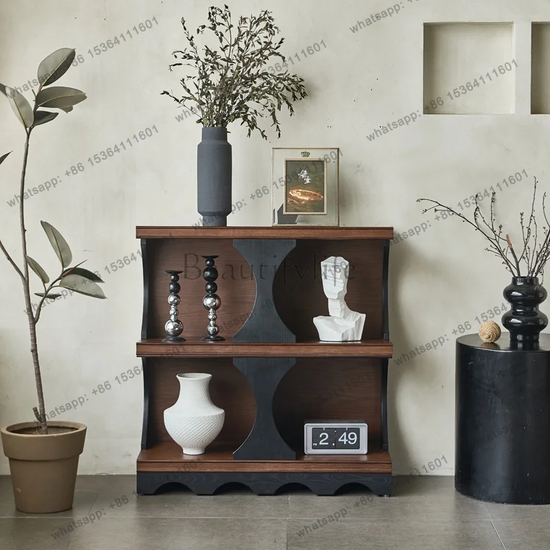 

Zj. French retro pure solid wood half wall bookshelf combination home floor living room display cabinet