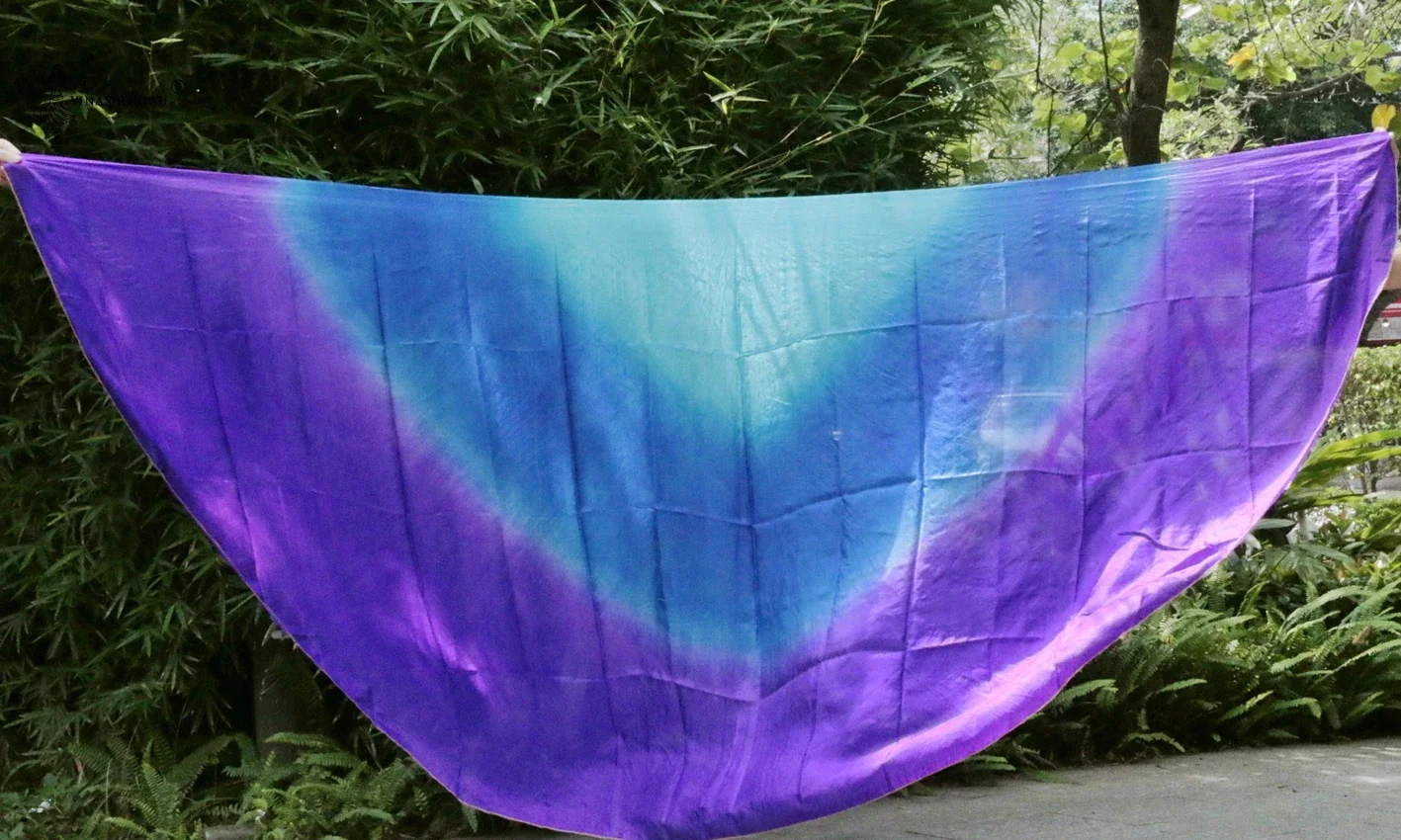 Design 100% Real Silk Belly Dance Veil Cheap Dance Veils Blue Gradient Semicercle Veil Wholesale 250*114cm Yellow+Turquoise