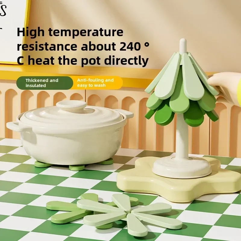 Silicone Mat Dishes Tree Design Stand Insulation Pad Set Coaster for Teapot Hot Pots Christmas Placemats Dining Table Gift